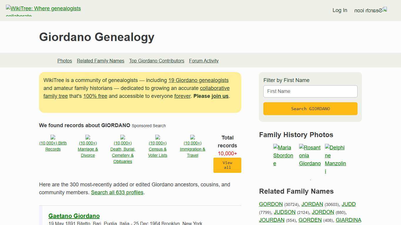 Giordano Genealogy WikiTree FREE Family Tree