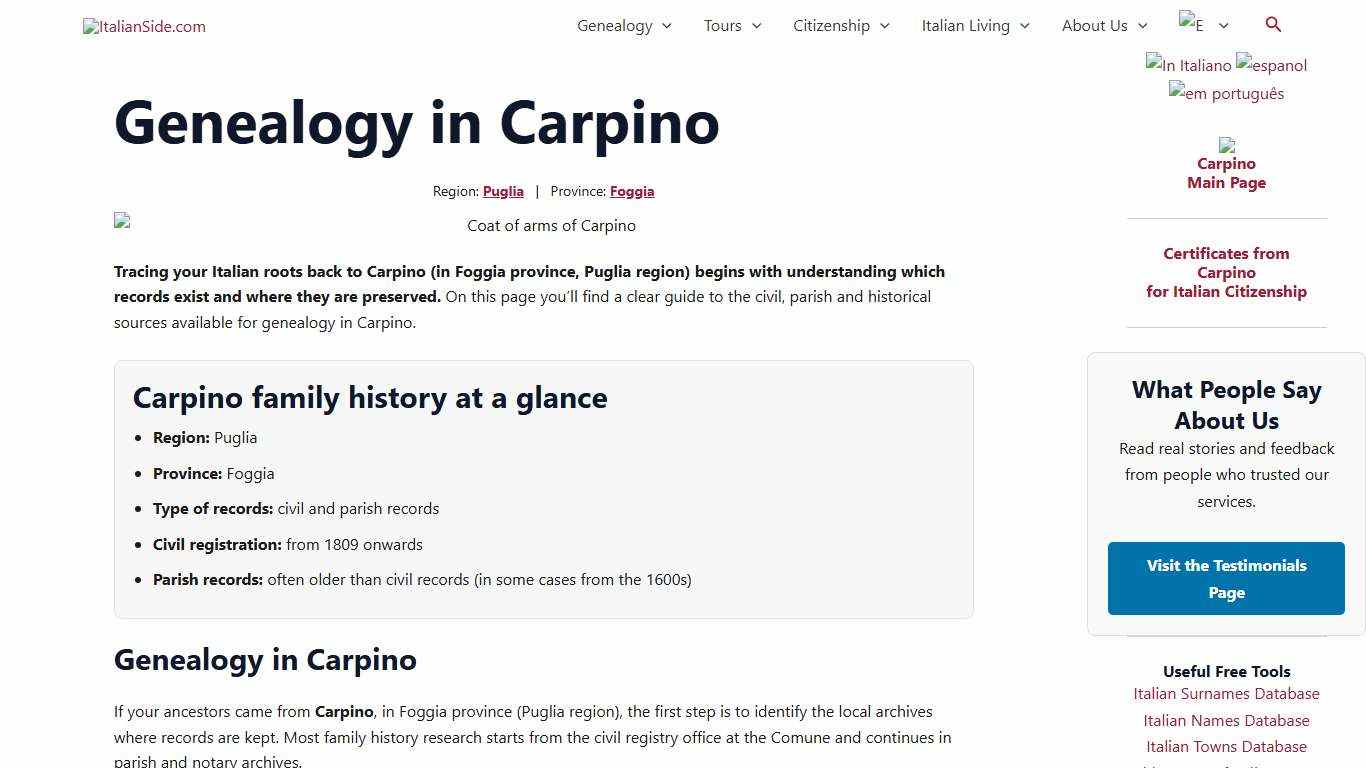 Genealogy in Carpino - ItalianSide.com